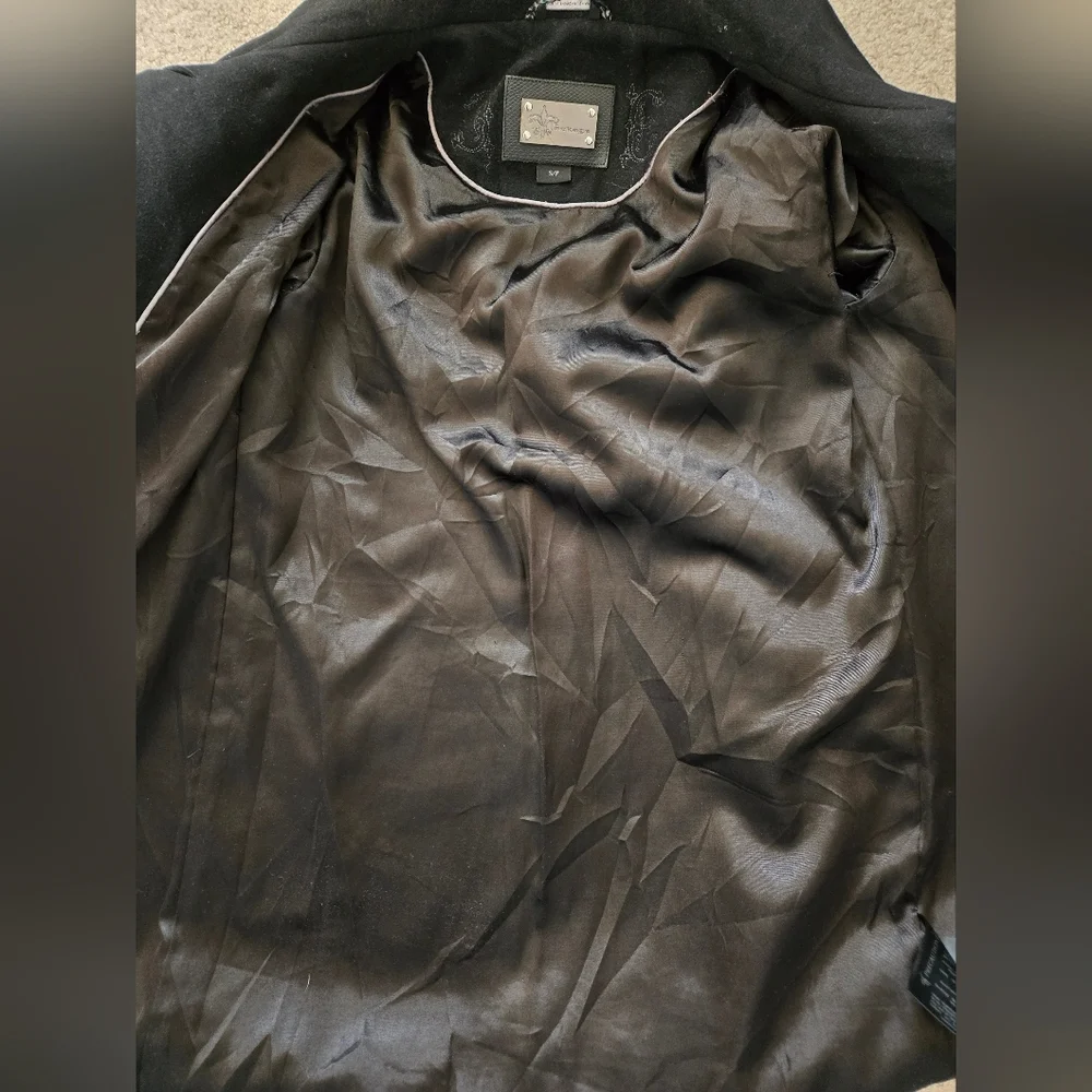 MACKAGE Wool/Cashmere/Leather Women's Black Button-Up Coat. Size Small - Picture 11 of 14